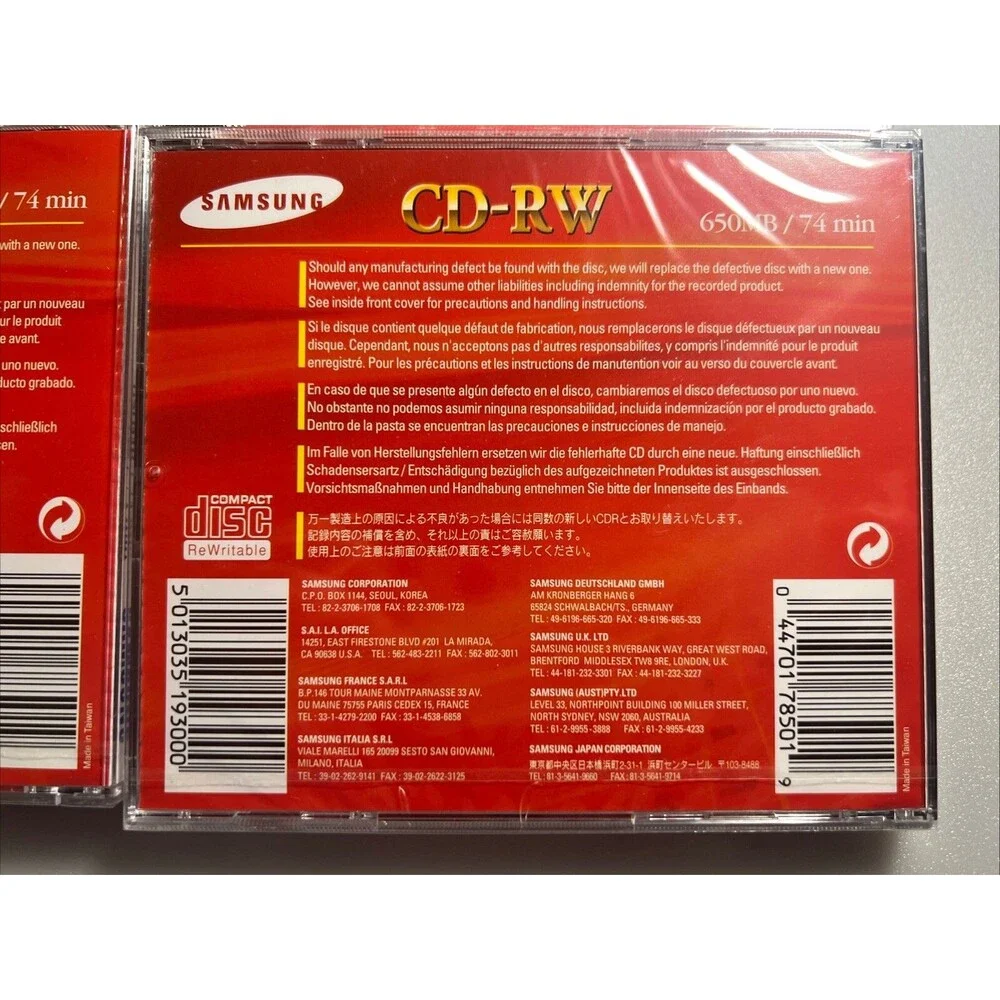 NEW - Lot of 6 SAMSUNG Compact Disc Rewritable CD-RW 650MB/74Min